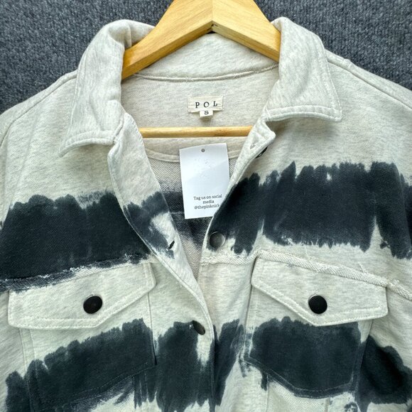 POL Knit Jacket Womens Small Swish‎ Splash Tie Dye Boxy Raw Front Hem Oversized - Picture 2 of 12